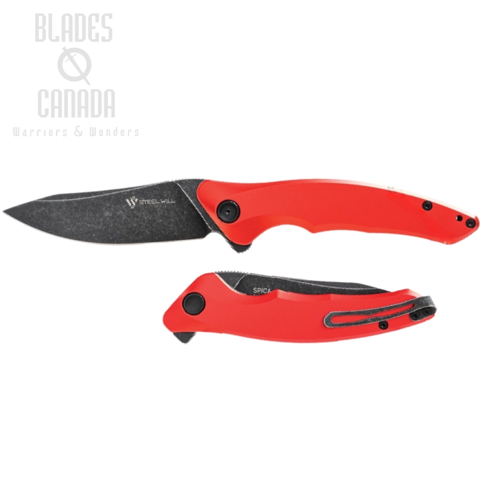 Steel Will Spica F44-05 Flipper Folding Knife, 154CM Black SW, Aluminum Red, SMGF4405